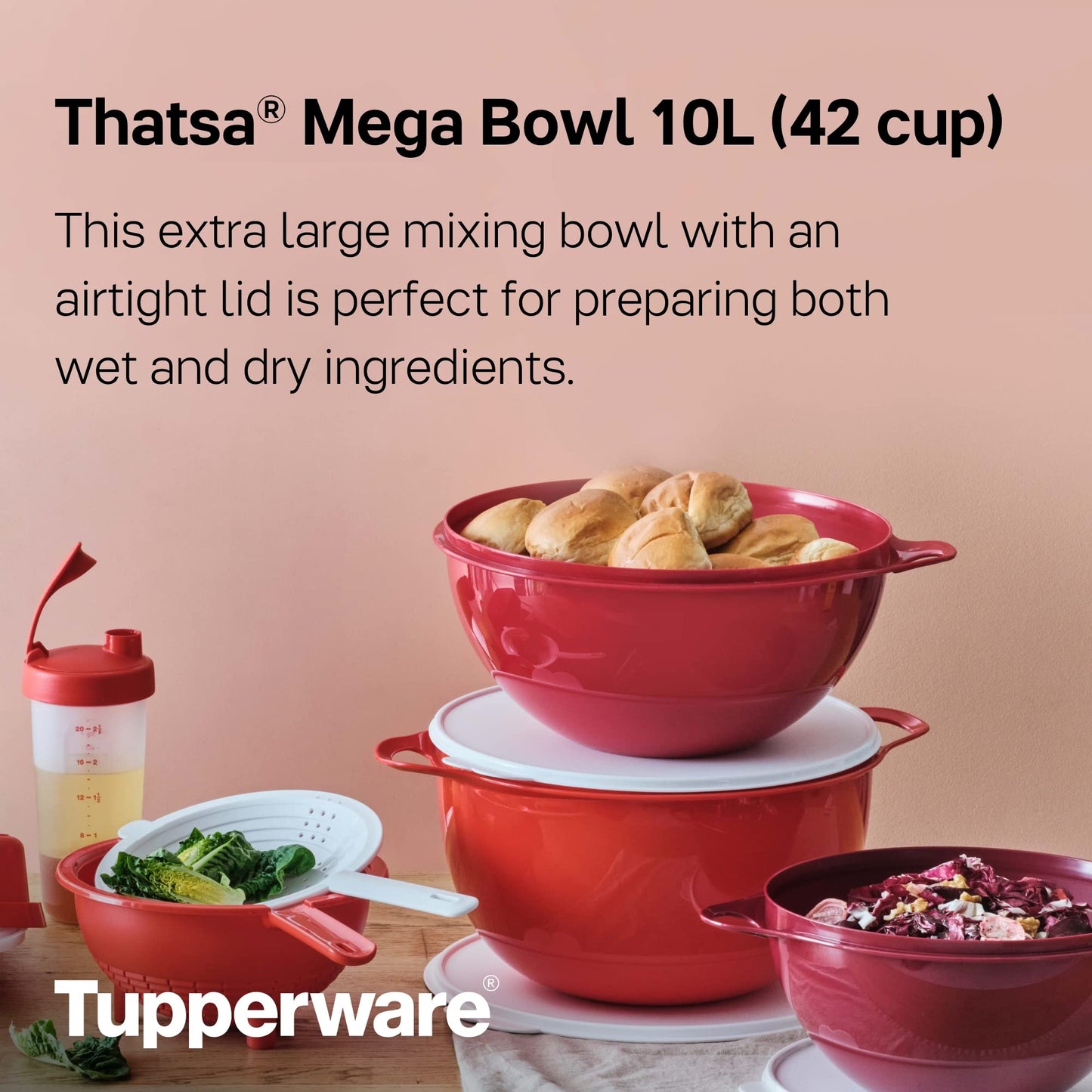 Tupperware Brand Thatsa Mega Prep & Storage Bowl, 10L (42 Cup) - Dishwasher Safe & BPA Free - Airtight, Leak-Proof Food Container with Lid - Extra…
