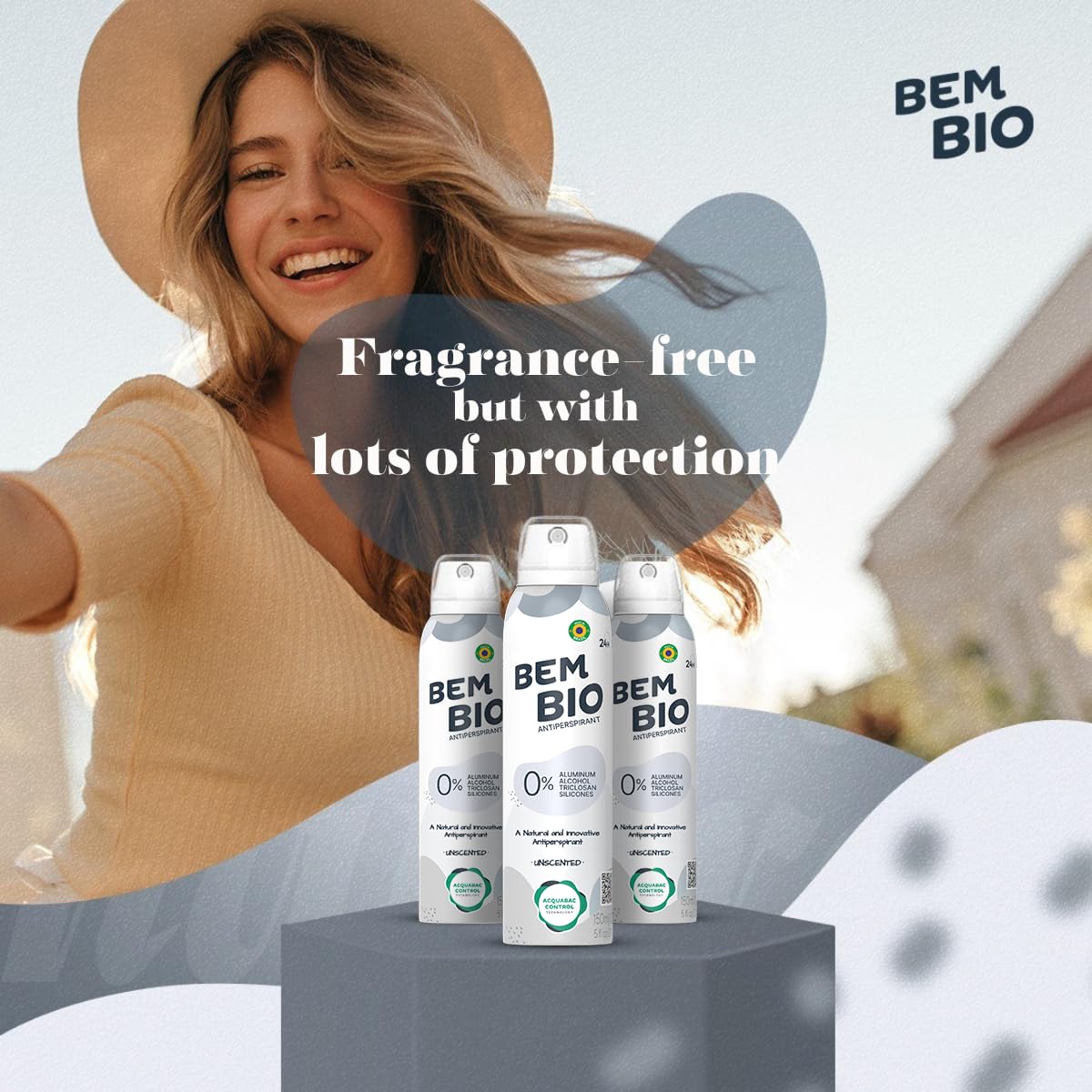Bem Bio Unscented Biotranspirant Deodorant Natural, Aluminum-Free, Vegan, 24-Hour Protection, 150ml (5.07 fl oz) Beauty and Personal Care BEM BIO