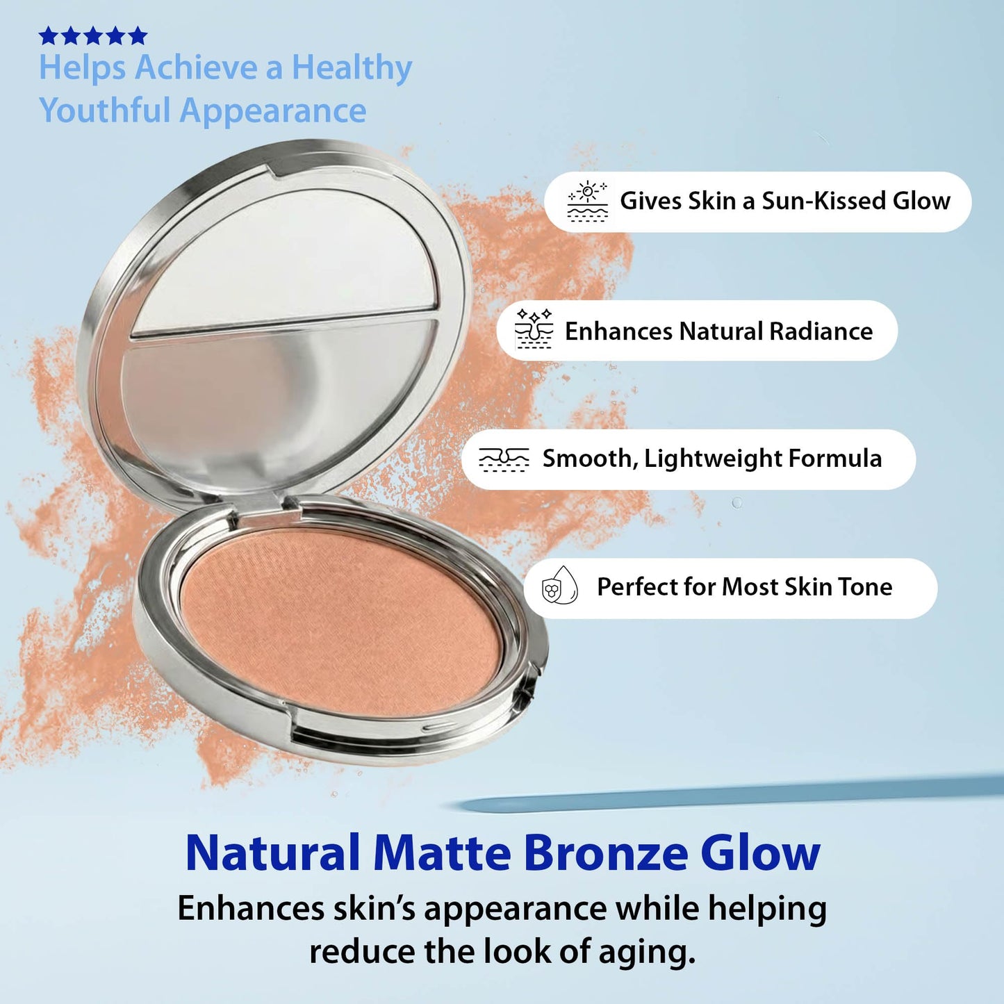 Dr. Denese SunShield Anti Aging Bronzer 0.3 oz - Powder Makeup with Multi Peptides & Ceramide for Natural Matte Finish, Light Shimmer & Youthful