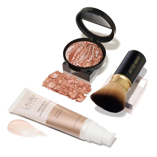 LAURA GELLER NEW YORK Ready-n-Radiant Kit (3 PC) - Baked Bronze-n-Brighten, Medium + Spackle Super-Size Skin Perfecting Primer, Champagne Glow +