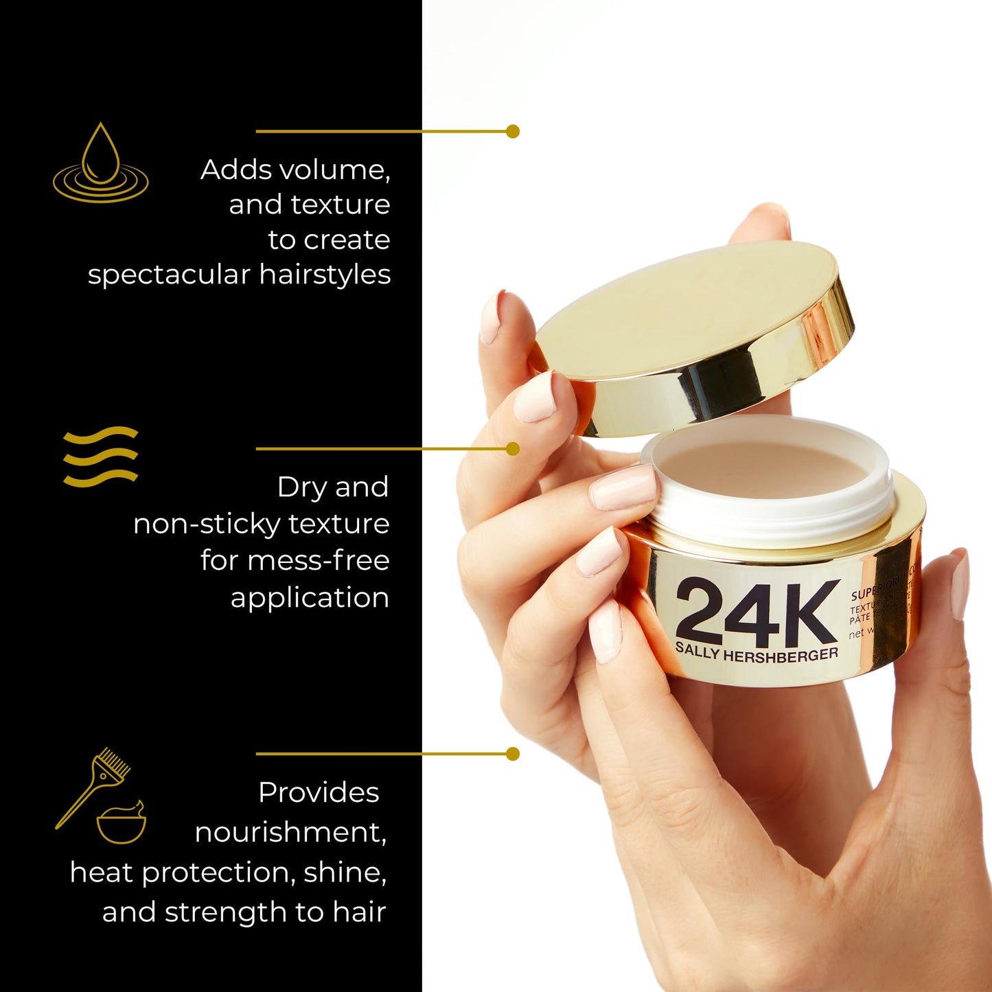 SALLY HERSHBERGER 24K Hair Texturizing Paste for Men & Women - Premium High Shine Pomade - All Day Hold - Hydrating and Volumizing - for Styling