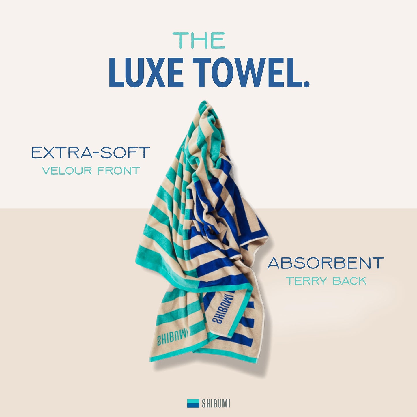 Shibumi Luxe Towel, Ebb & Flow, 35"" x 68"", Oversized and Lightweight Beach Towel, Extra Soft Velour Front and Absorbent Terry Back, 100% Cotton…