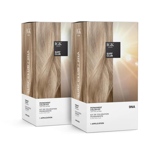 IGK Permanent Hair Color Kit | 9NA Surf Club - Light Cool Blonde | 100% Gray Color Coverage + Strengthen + Shine | Ammonia Free Beauty & Personal Care IGK