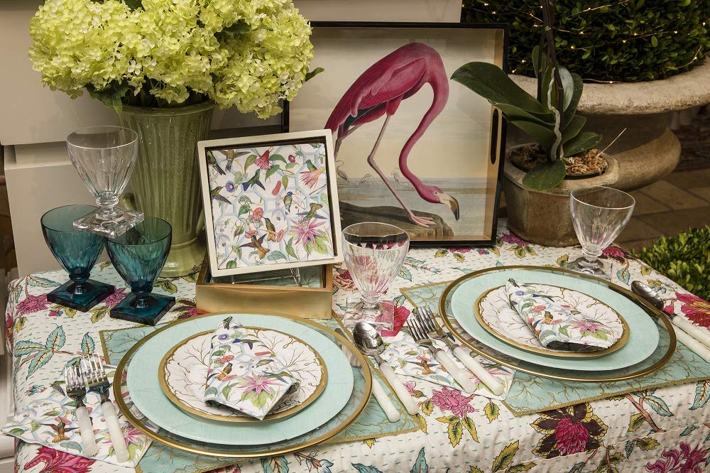 Caspari Disposable Hand Towels, Decorative Paper Guest Towels for Bathroom or Paper Napkins Dinner Napkins Size Hummingbird Trellis Pak 30