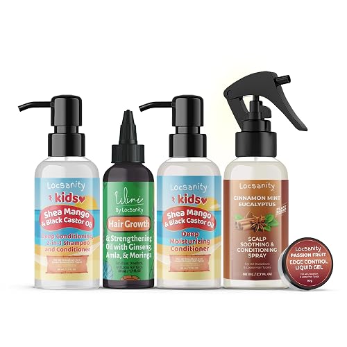 Locsanity Natural & Organic Kids Locs Sample Travel Kit, Gentle 2-in-1 Shampoo and Conditioner, Deep Moisturizing Conditioner, Healthy Hair Growth