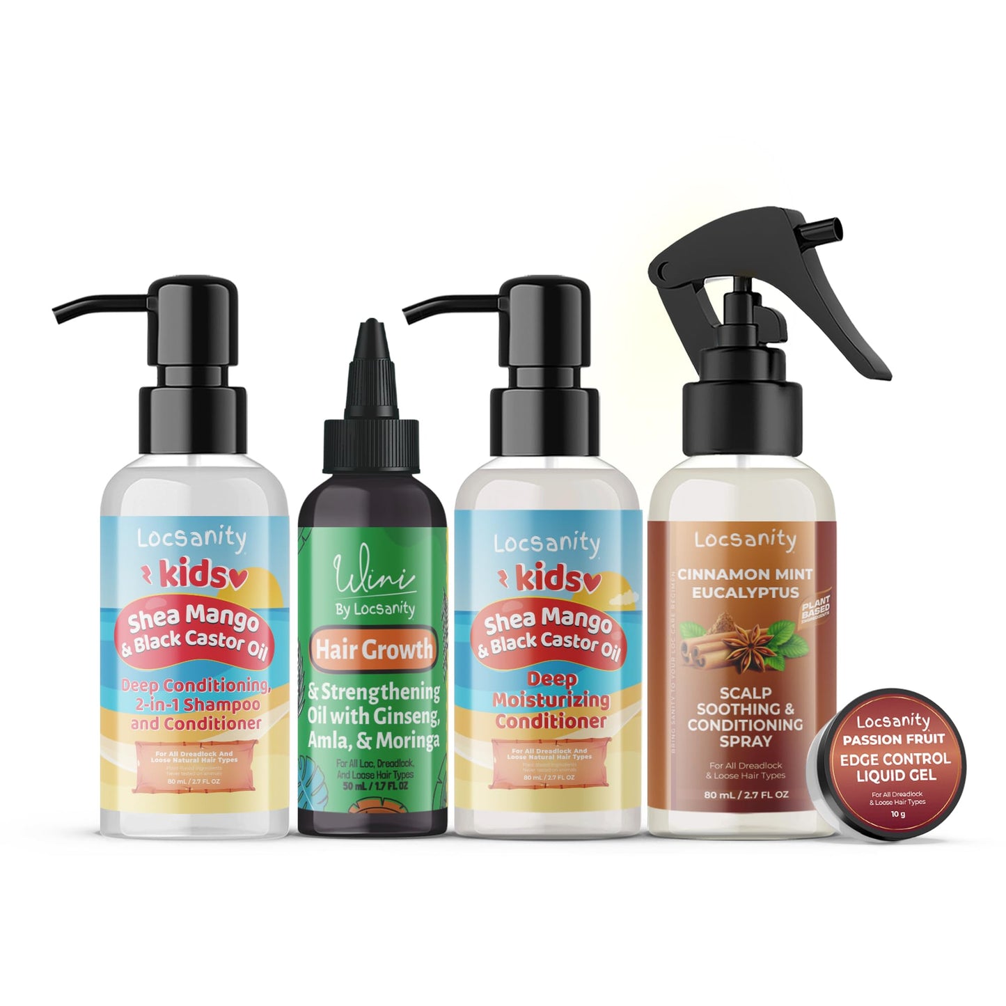 Locsanity Natural & Organic Kids Locs Sample Travel Kit, Gentle 2-in-1 Shampoo and Conditioner, Deep Moisturizing Conditioner, Healthy Hair Growth