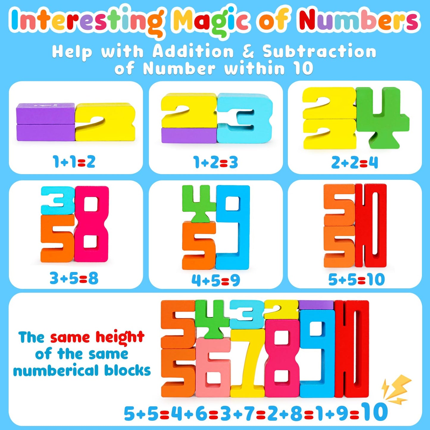 Montessori Wooden Number Blocks 1-10 – Stacking Math Learning Toys for Toddlers & Kids Ages 3-5, Educational Balance Game Gift
