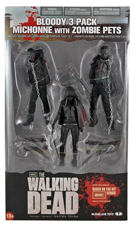 McFarlane Toys The Walking Dead TV Series 3 Bloody Black and White Michonne and Pet Zombie Action Figure, 3-Pack