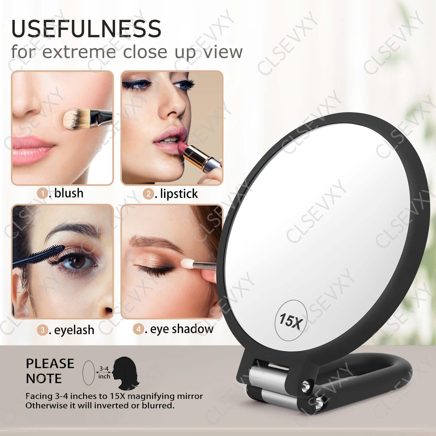 CLSEVXY Magnifying Handheld Mirror Double Sided, 1X 15X Magnification Hand Mirrors, Travel Folding Hand Held Mirror, 360°Rotation Pedestal Makeup Beauty and Personal Care CLSEVXY