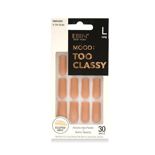 MOOD: TOO CLASSY Press On Nails - In the Nude | Trendy Long Coffin Shape | Salon Acrylic Finish, Kit Includes 30 Nail Tips, Mini Glue, Adhesive Tabs Beauty & Personal Care EBIN NEW YORK