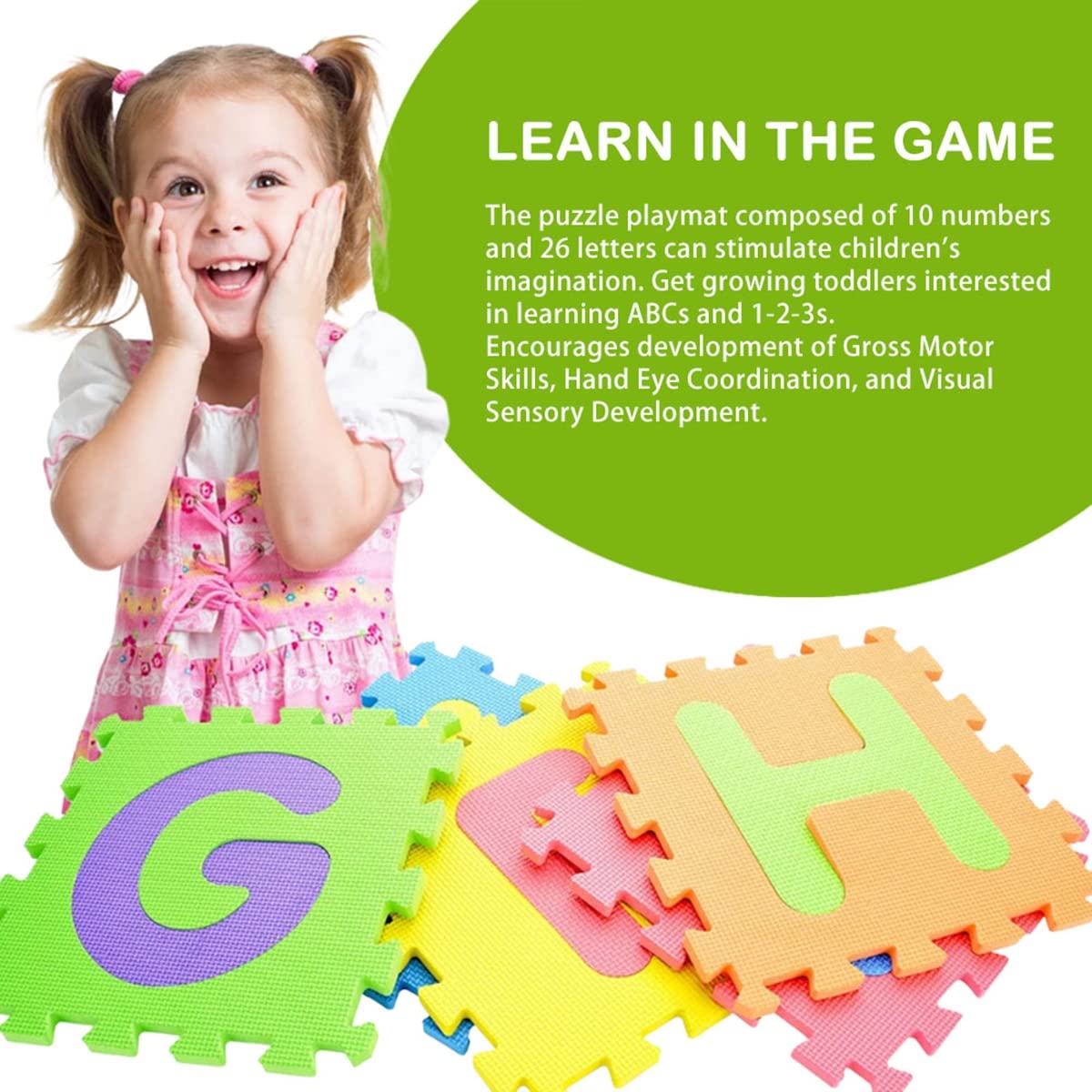 Kids Foam Play Mat – 36 PCS Alphabet & Number Puzzle Tiles, Small 5.5"x5.5" EVA Interlocking Mats, 29"x29" Total Size (Not for Sitting)