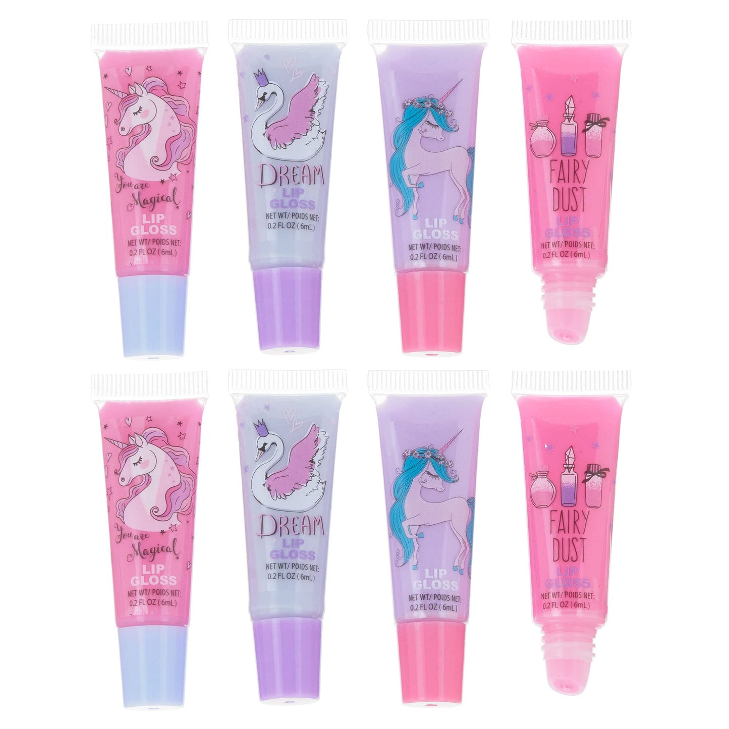 EXPRESSIONS 8pc Lip Gloss Set - Flavored Tubes, Non-Toxic Kid-Friendly, Sweet Scented Holiday Gifts, Children Birthday Party Favor Assortment