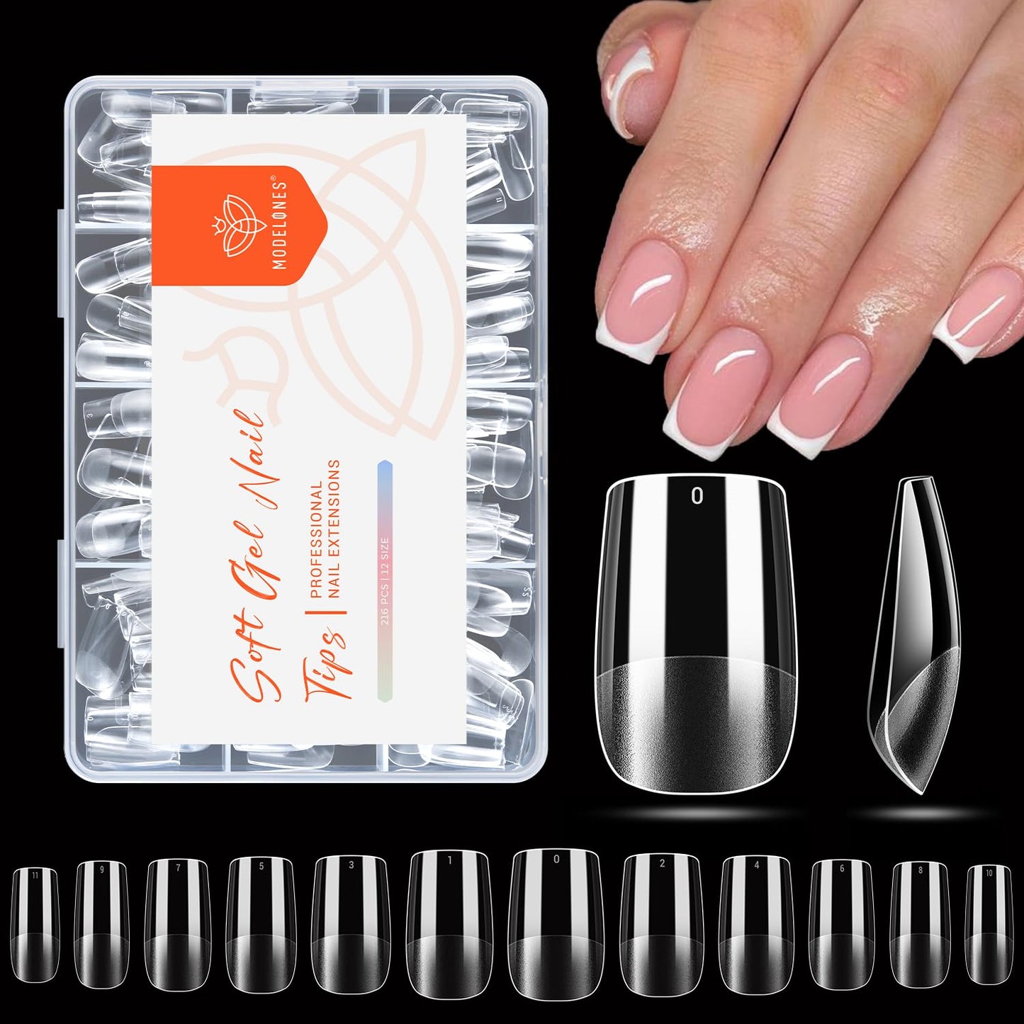 modelones Short Square Nail Tips, Pre-shaped Soft Gel Tips Fake Nails False Acrylic Clear Full Cover Press on Extension Gel Kit Manicure DIY at Home Beauty and Personal Care modelones