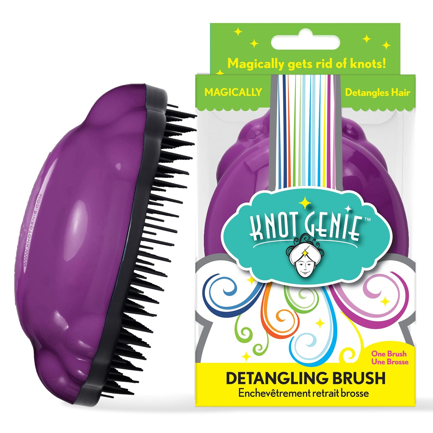 Knot Genie Detangling Hair Brush for Kids (Puff of Purple) | Perfect Detangling Brush for Curly Hair, Gently Separate Tangles, Leaves Hair Smooth