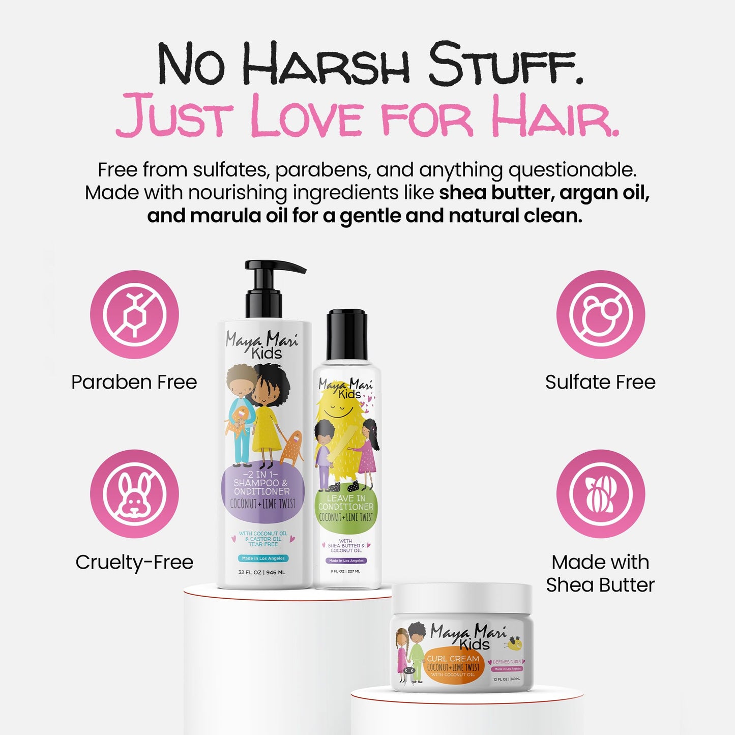 Kids Curly Hair Gift Set | 2-in-1 Kids Shampoo & Conditioner, Curl Cream, & Leave-In Conditioner | Shea Butter, Tear-Free, Frizz Control