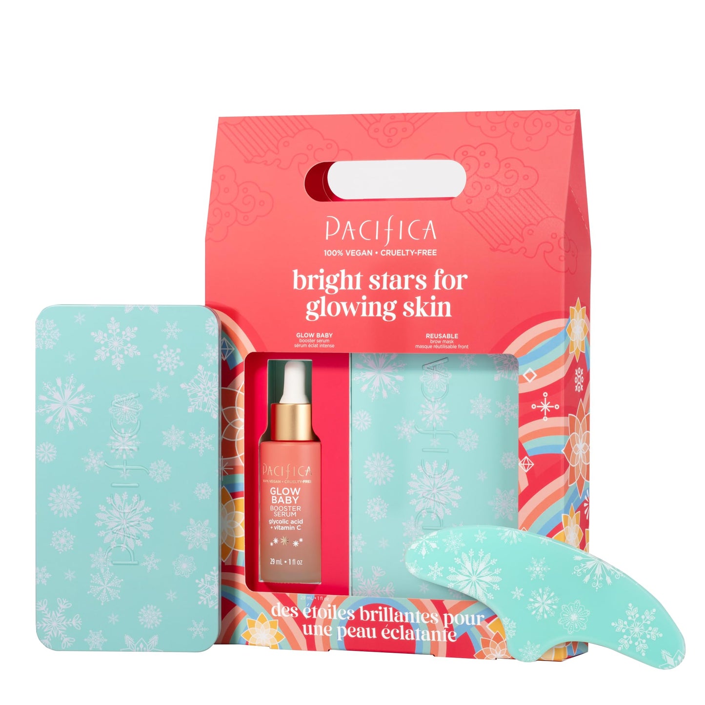 Pacifica Glow Baby Brightening Serum & Reusable Face Mask Set - Vitamin C + Glycolic Acid for Radiant Hydrated Skin, Clean Vegan Skincare Gift Kit