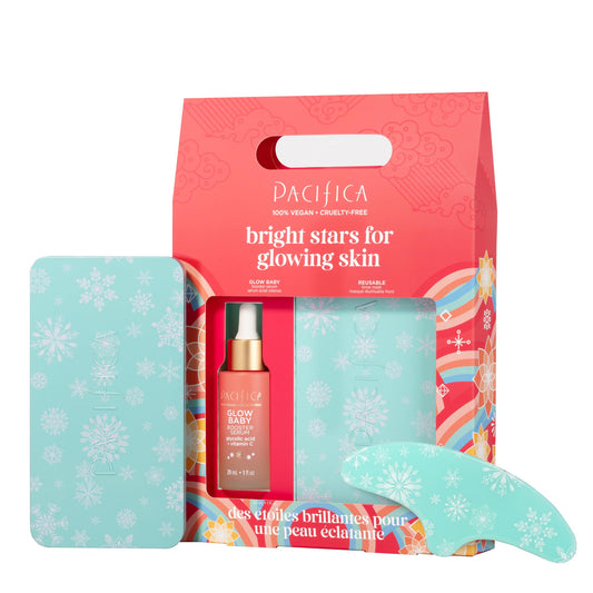 Pacifica Glow Baby Brightening Serum & Reusable Face Mask Set - Vitamin C + Glycolic Acid for Radiant Hydrated Skin, Clean Vegan Skincare Gift Kit