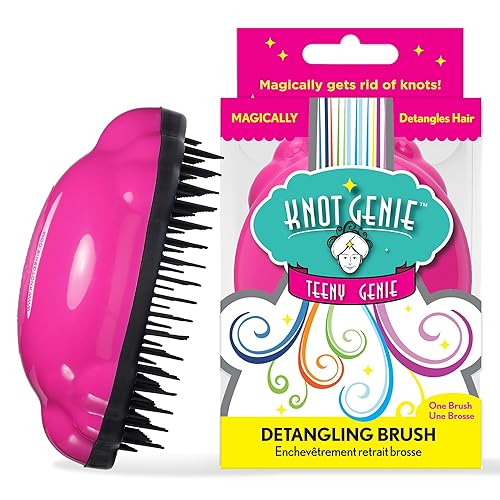 Knot Genie Teeny Detangling Hair Brush for Kids (Fairy Pink) | Perfect Detangling Brush for Curly Hair, Gently Separate Tangles, Leaves Hair Smooth