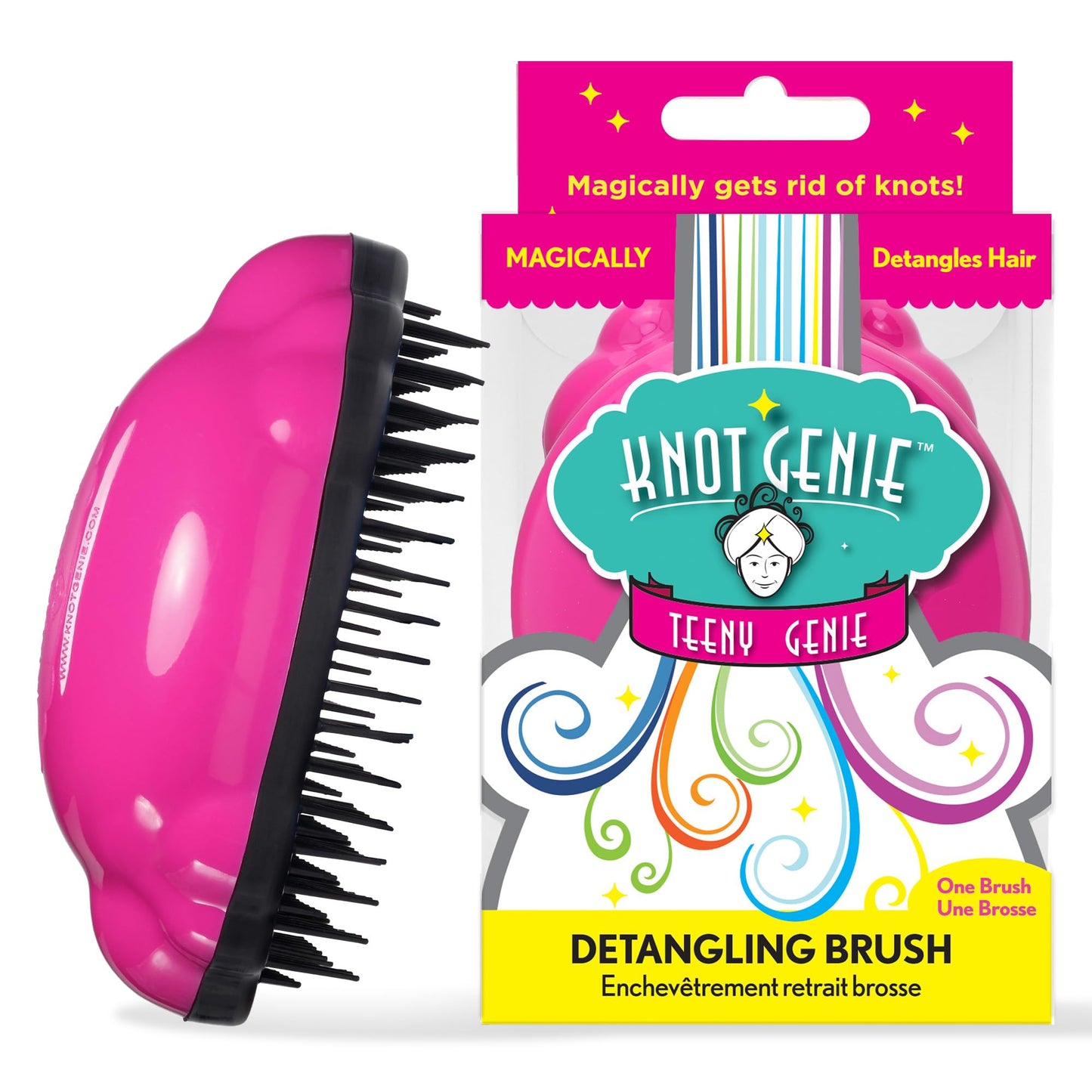 Knot Genie Teeny Detangling Hair Brush for Kids (Fairy Pink) | Perfect Detangling Brush for Curly Hair, Gently Separate Tangles, Leaves Hair Smooth