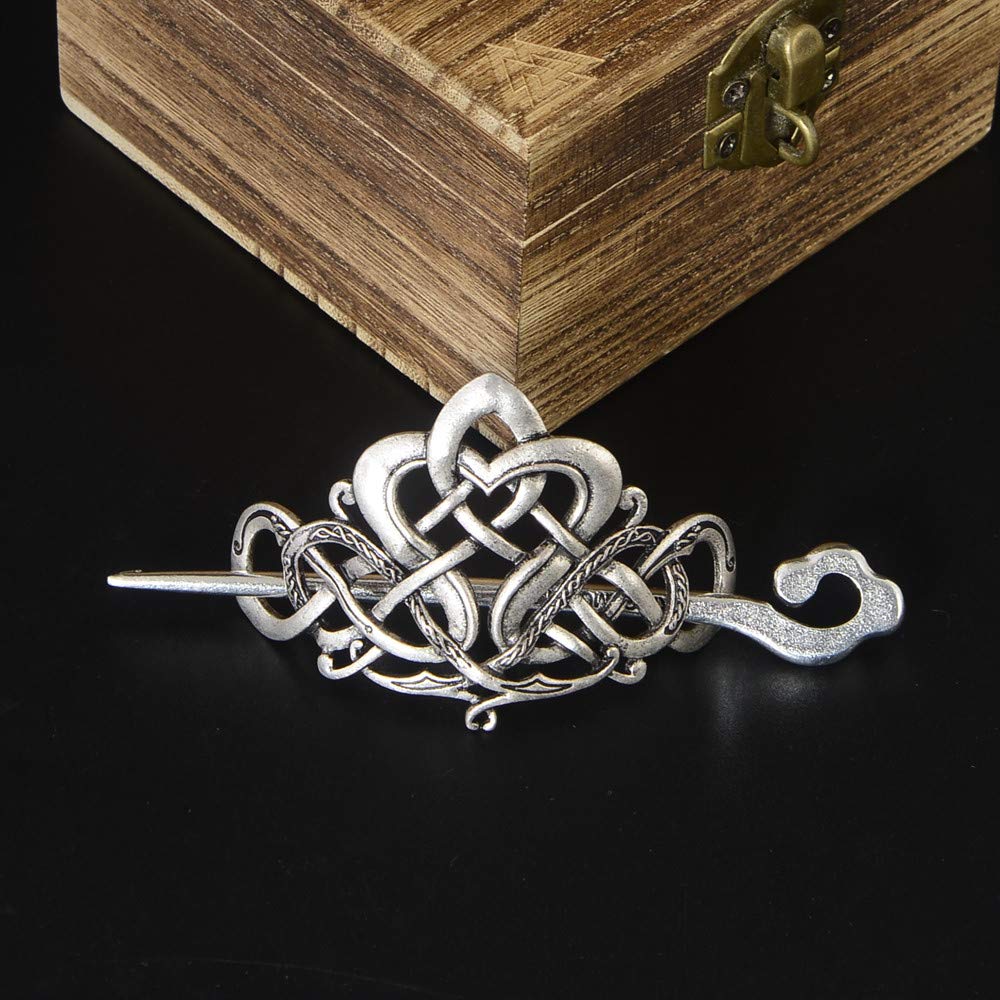 Viking Celtic Hair Clips Hairpins- Viking Hair Accessories Celtic Knot Hair Pins Antique Silver Hair Sticks Irish Hair Decor Accessories for Long Hair