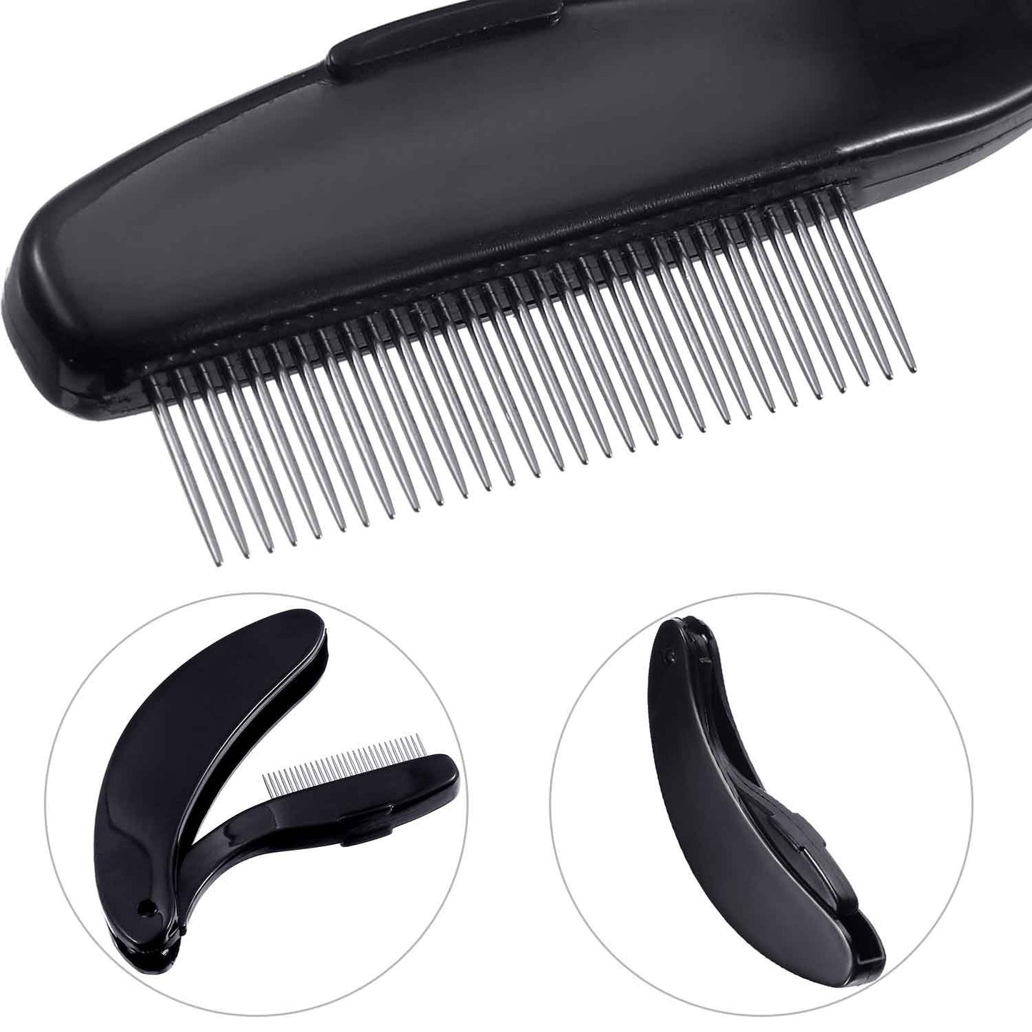 TecUnite 4 Packs Folding Eyelash Comb, Stainless Steel Teeth Eyebrow Comb Lash and Brow Makeup Brush (Black)