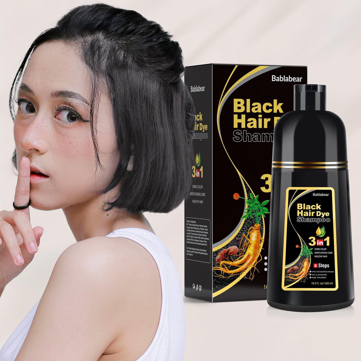 Bablabear Black Hair Dye Shampoo for Gray Hair,Hair Color Shampoo for Women and Men, Grey Coverage.500ml Beauty and Personal Care Bablabear