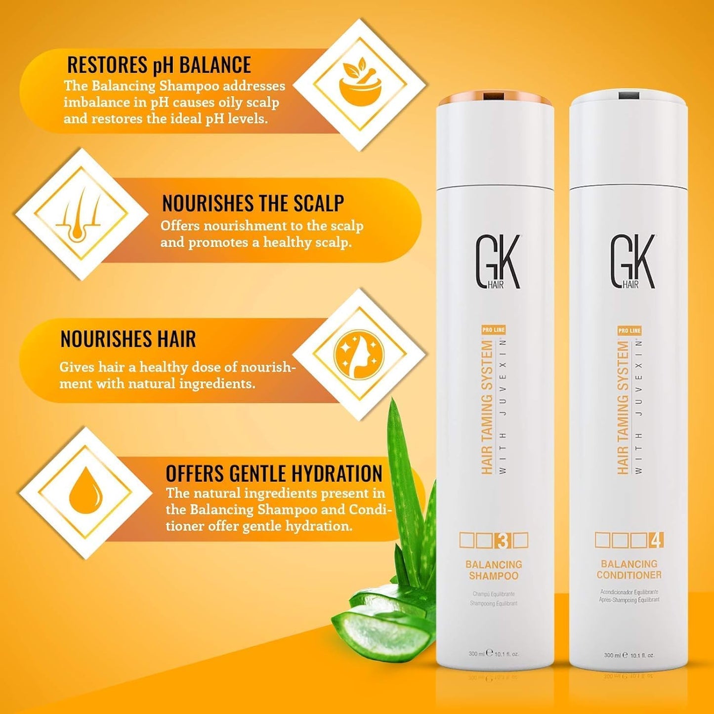 GK HAIR Balancing Shampoo and Conditioner Duo (300ml) Set with Silver Bombshell Shampoo (280ml) - Hair Care Kit for Blonde Toning, Hydration