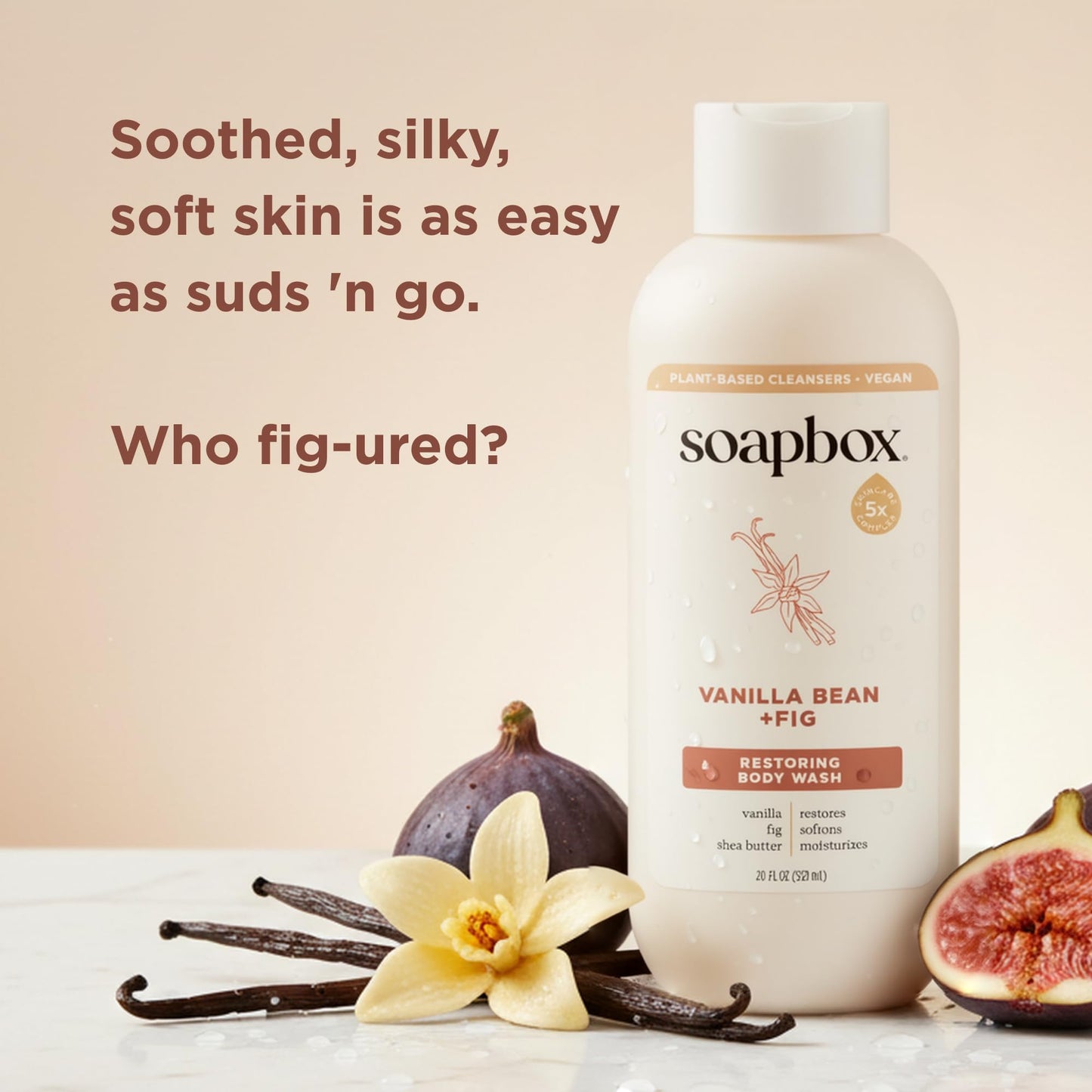 Soapbox Moisturizing Body Wash, Vanilla Bean & Fig Shower Gel - Hydrating Natural Body Wash with Shea Butter - Clean Ingredients Free of Harsh Beauty & Personal Care Soapbox