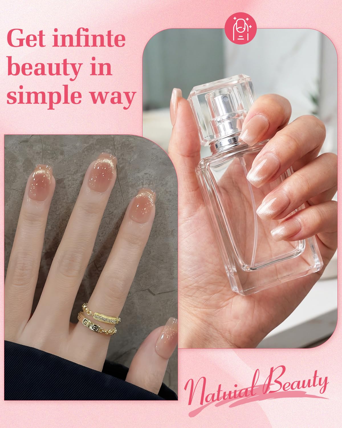 Skiennix Cat Eye Press On Nails - Light Nude 30 Pcs 15 Sizes, Summer Short Square Fake Nails with Glue, Lightweight Natural Reusable Stick On Nails Beauty & Personal Care Skiennix