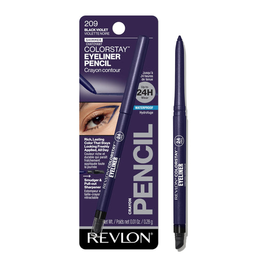 REVLON ColorStay Pencil Waterproof Eyeliner, Smudge-Proof, Eye Makeup with Built-In Sharpener, Stocking Stuffer for Women, 209 Black Violet, 0.01 oz
