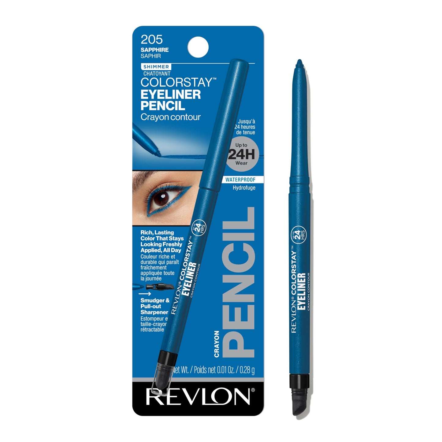 REVLON ColorStay Pencil Waterproof Eyeliner, Smudge-Proof, Eye Makeup with Built-In Sharpener, Packaging May Vary, 205 Sapphire, 0.01 oz