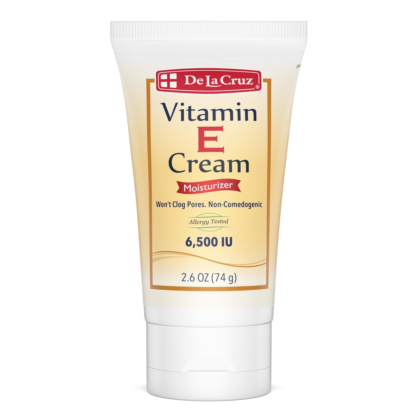 De La Cruz Vitamin E Cream Moisturizer for Face and Neck - Moisturizing Skin Care for All Skin Types - Made in USA, 2.6 oz Tube