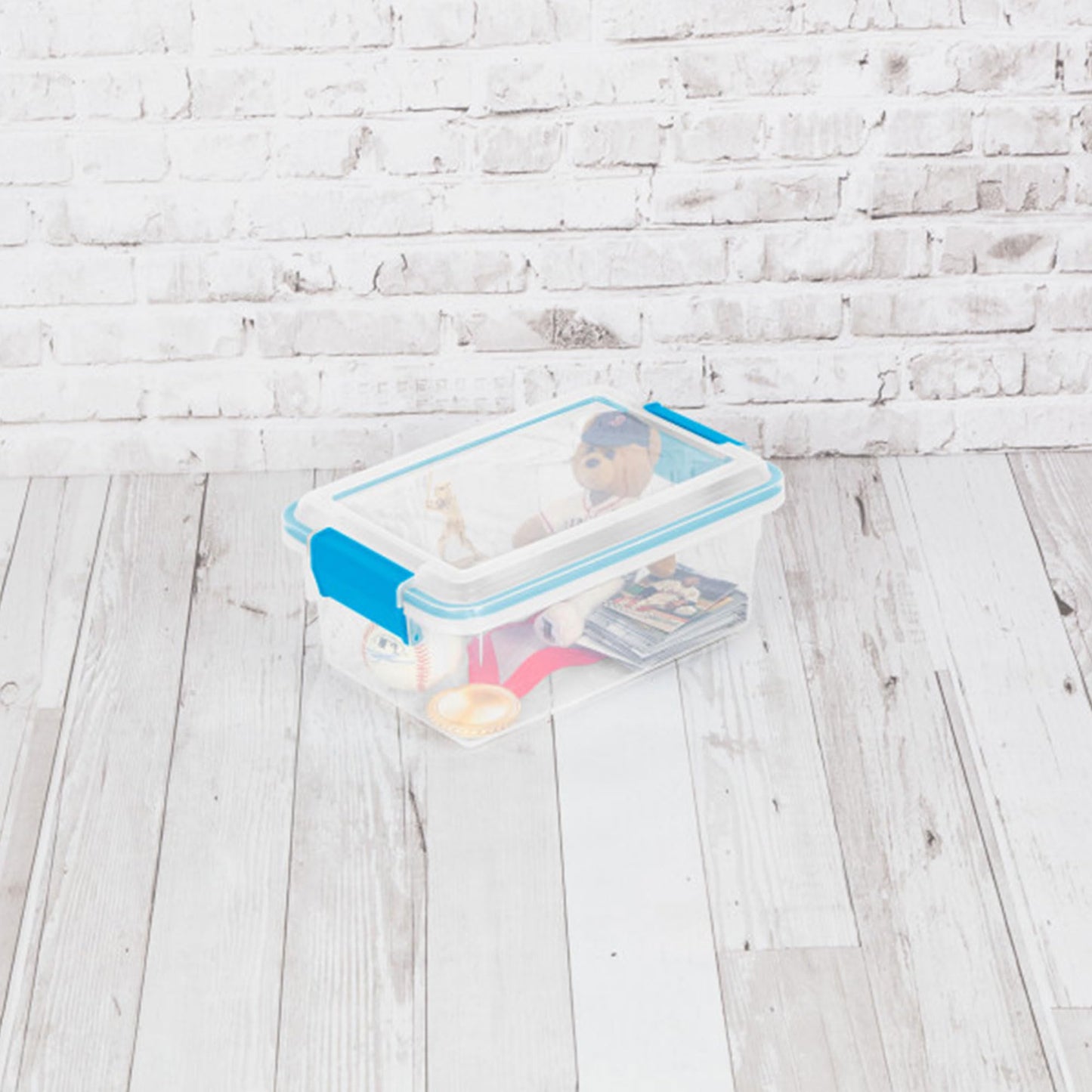 Sterilite 7.5 Qt Gasket Box, Stackable Storage Bin with Latching Lid and Tight Seal, Plastic Container to Organize Basement, Clear Base, Lid, 1-Pack