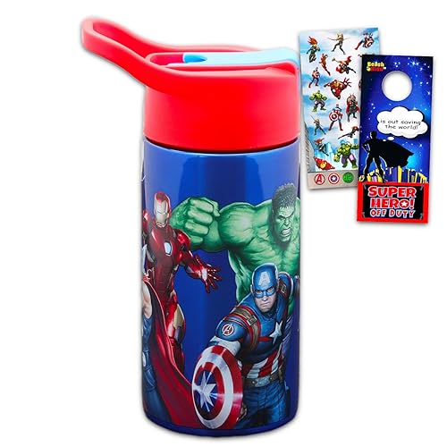 Marvel Avengers Stainless Steel Water Bottle for Boys - 14 Oz Reusable Water Bottle for Home, School, Plus Stickers, More | Avengers Drink Container