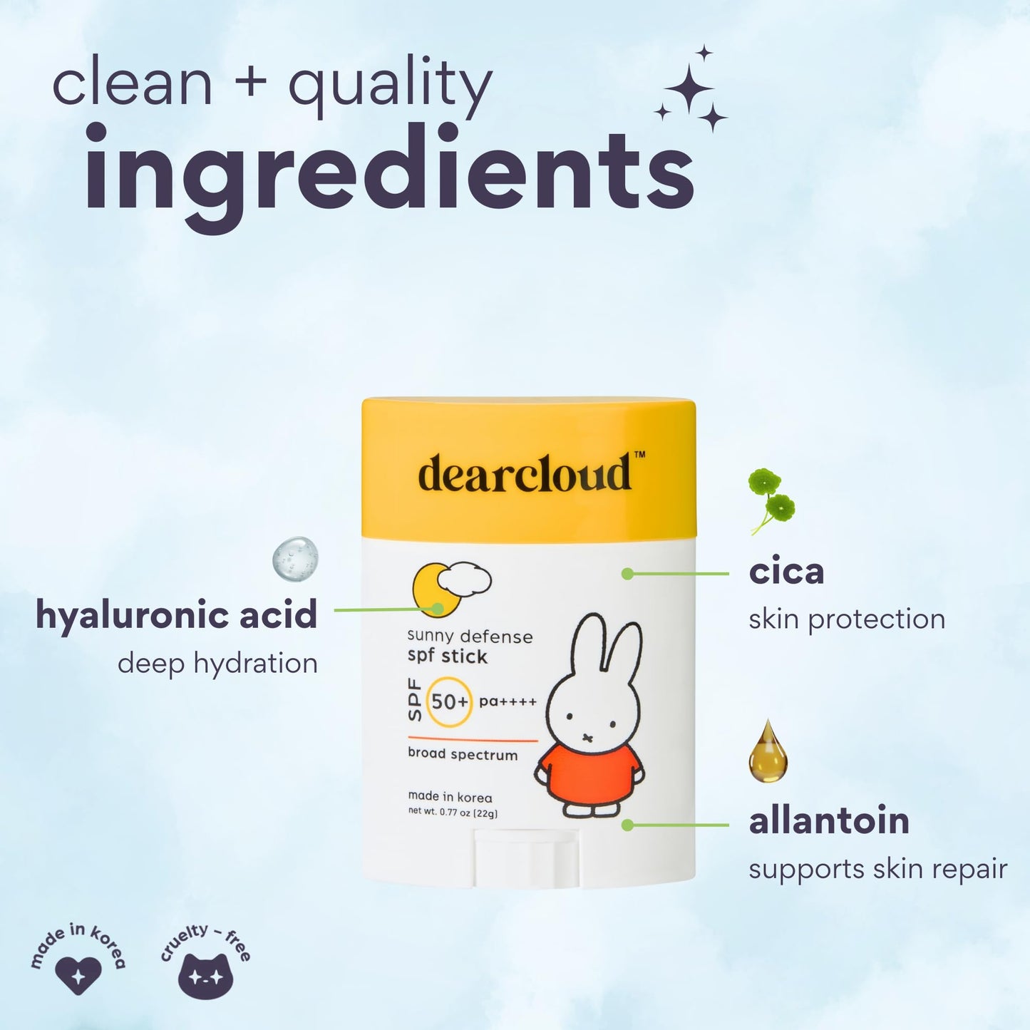 Miffy Sunny Defense Sun Stick SPF 50+ PA++++ - Korean Sunscreen for Face & Travel Size (.77 oz)