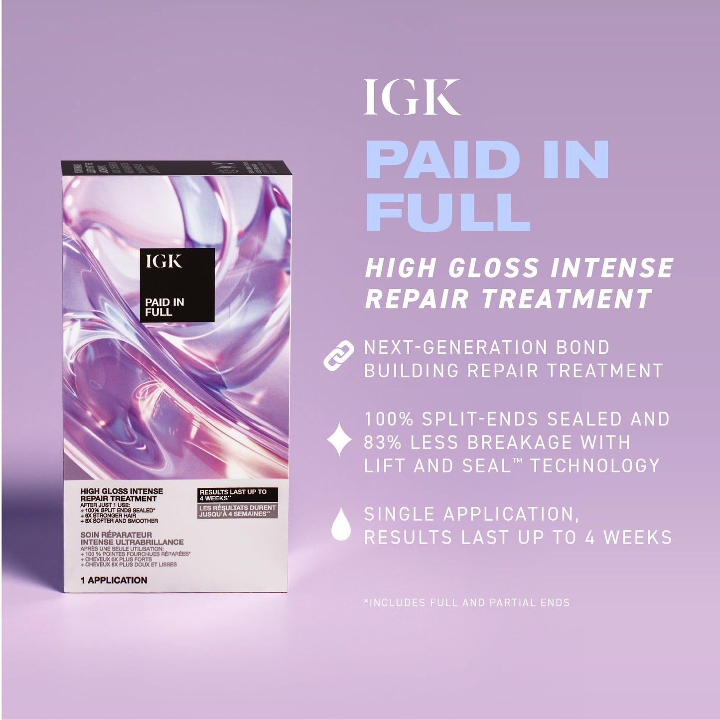 IGK Paid In Full High Gloss Intense Repair Treatment - 100% split-ends sealed. The next-generation of repair.