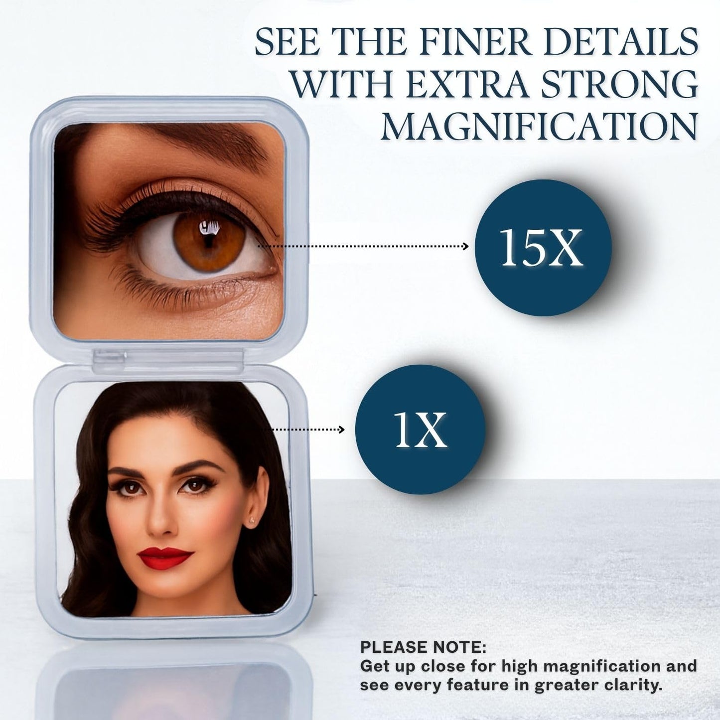 Small Compact 15X Magnifying Mirror for Travel - Handheld, Foldable & Lightweight - Mini Pocket-Sized Magnified Mirror for Purse - Square 3.3” x 3.3”