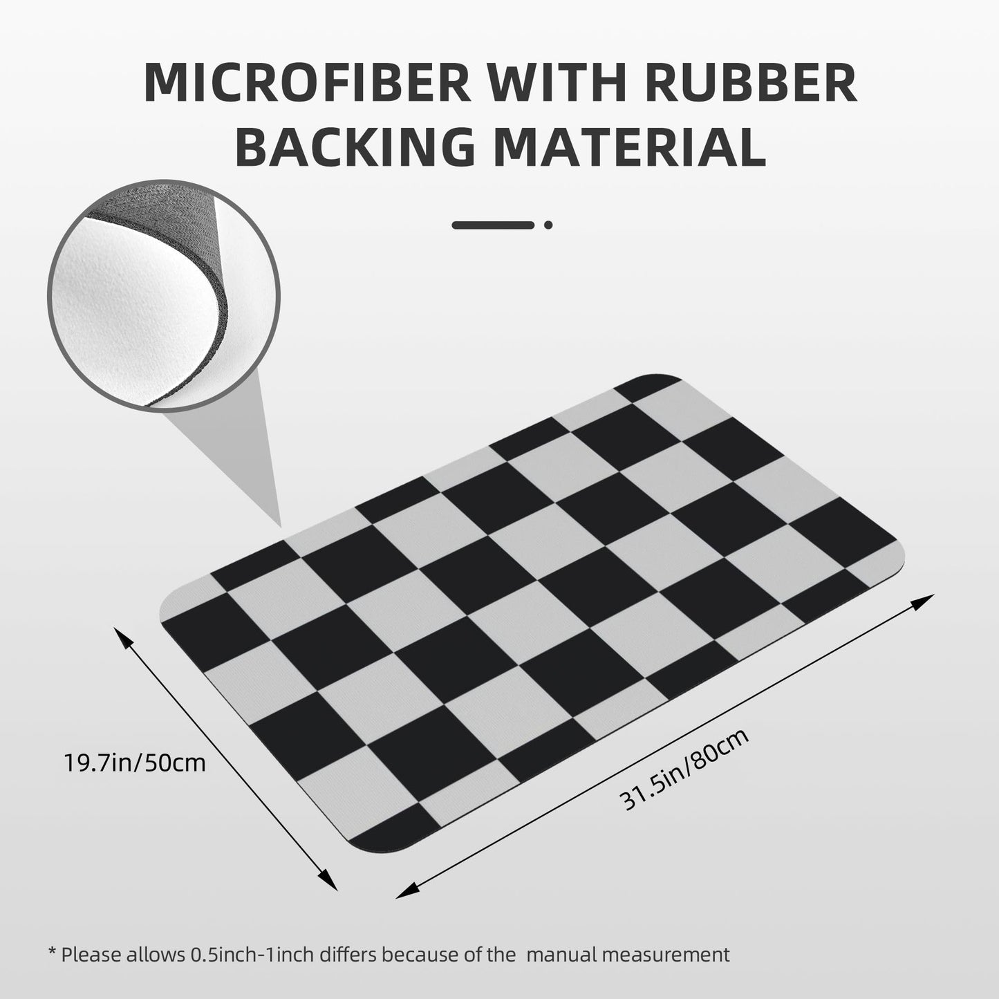 Knerova Black and White Checkered Bath mats Quick Dry Absorbent Bath Rugs Rubber Non Slip Bath Mat for Bathroom Floor Tub Shower Sink 20"×31.5"