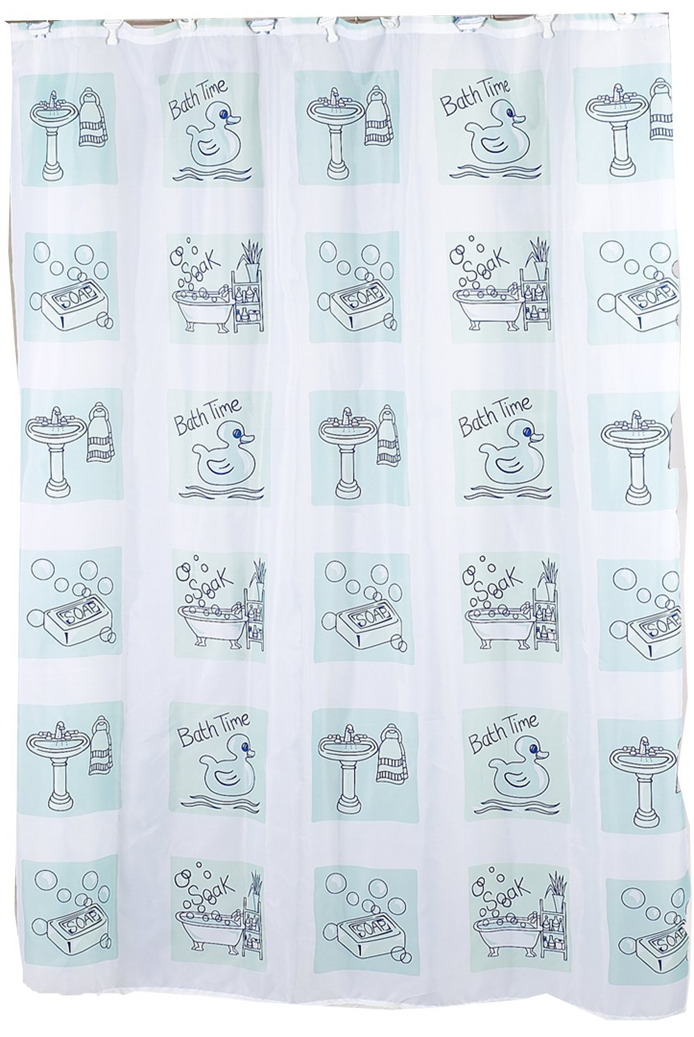 Carnation Home Fashions Fabric Shower Curtain, Bath Time, 70-inch by 72 inch