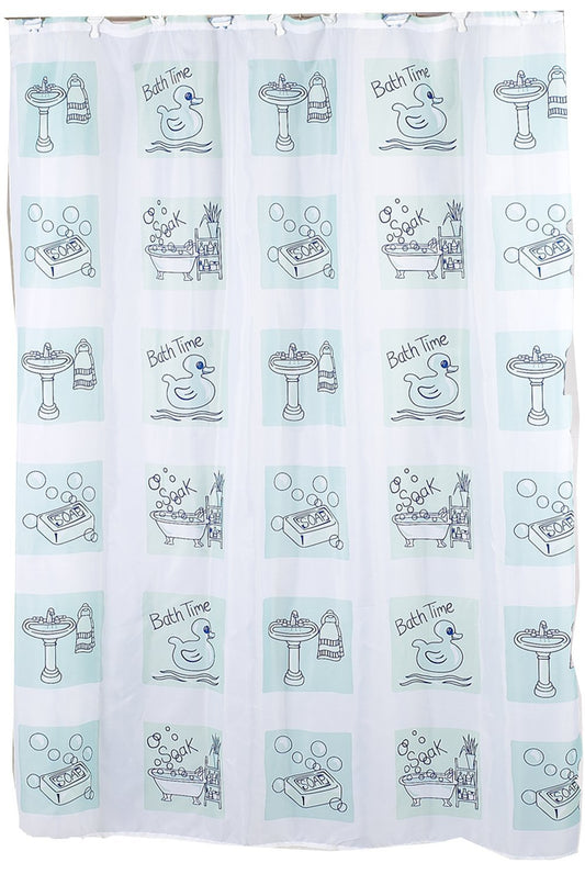 Carnation Home Fashions Fabric Shower Curtain, Bath Time, 70-inch by 72 inch