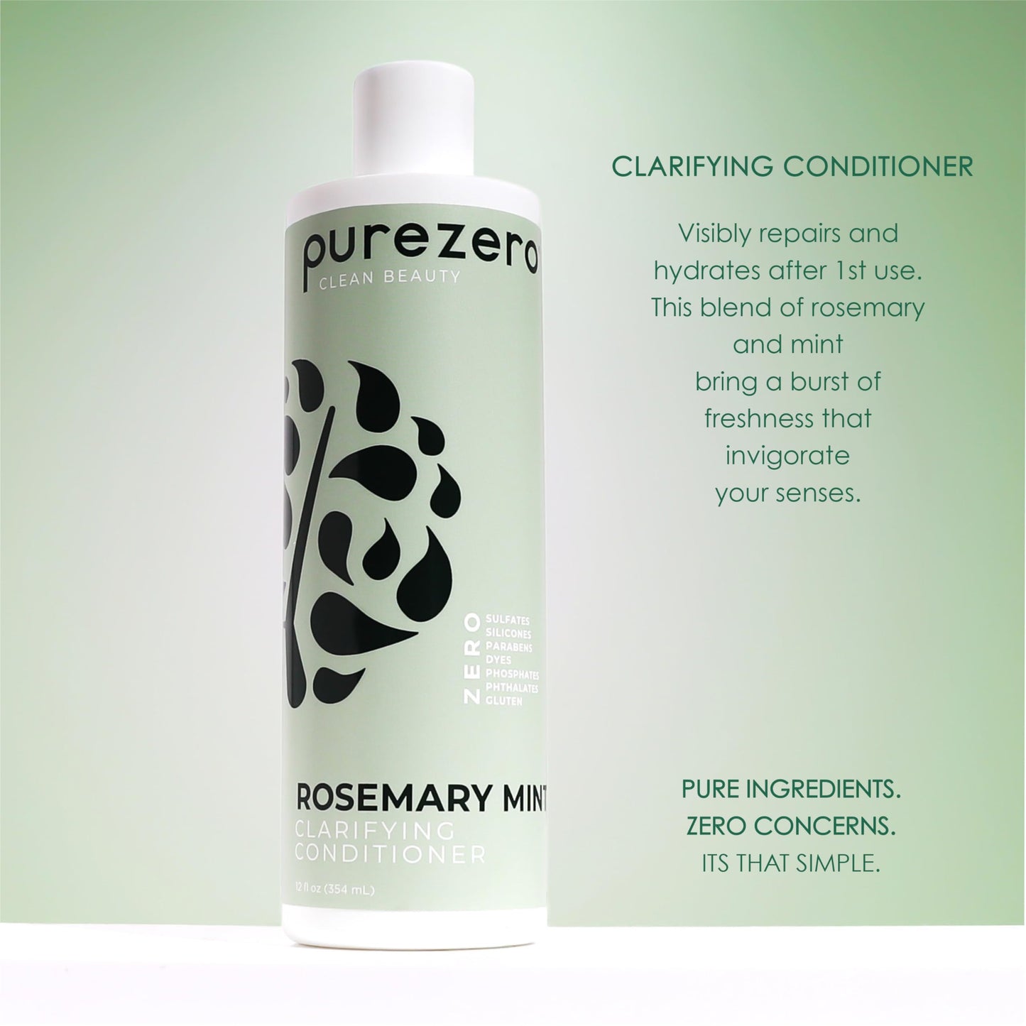 Purezero Rosemary Mint Clarifying Silicone Free Shampoo & Conditioner Set - Vegan Duo for Balanced Scalp, Build-Up Removal & Fresh Minty Finish