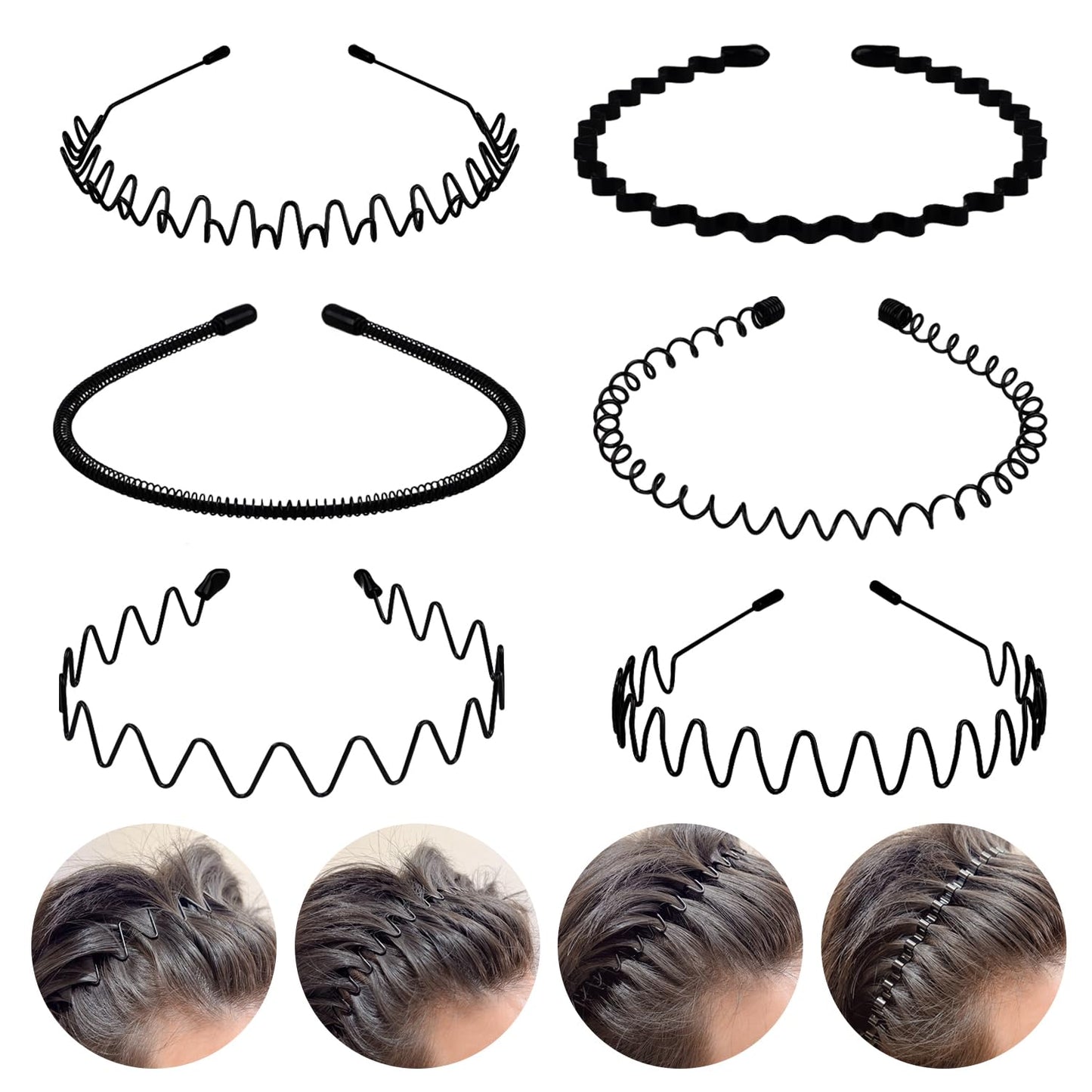 fenshine 6PCS Metal Hair Bands, Spring Wavy Hoop Unisex Black Headband Slicked Back Non Slip Sports Hairband for Women Men… Beauty and Personal Care fenshine