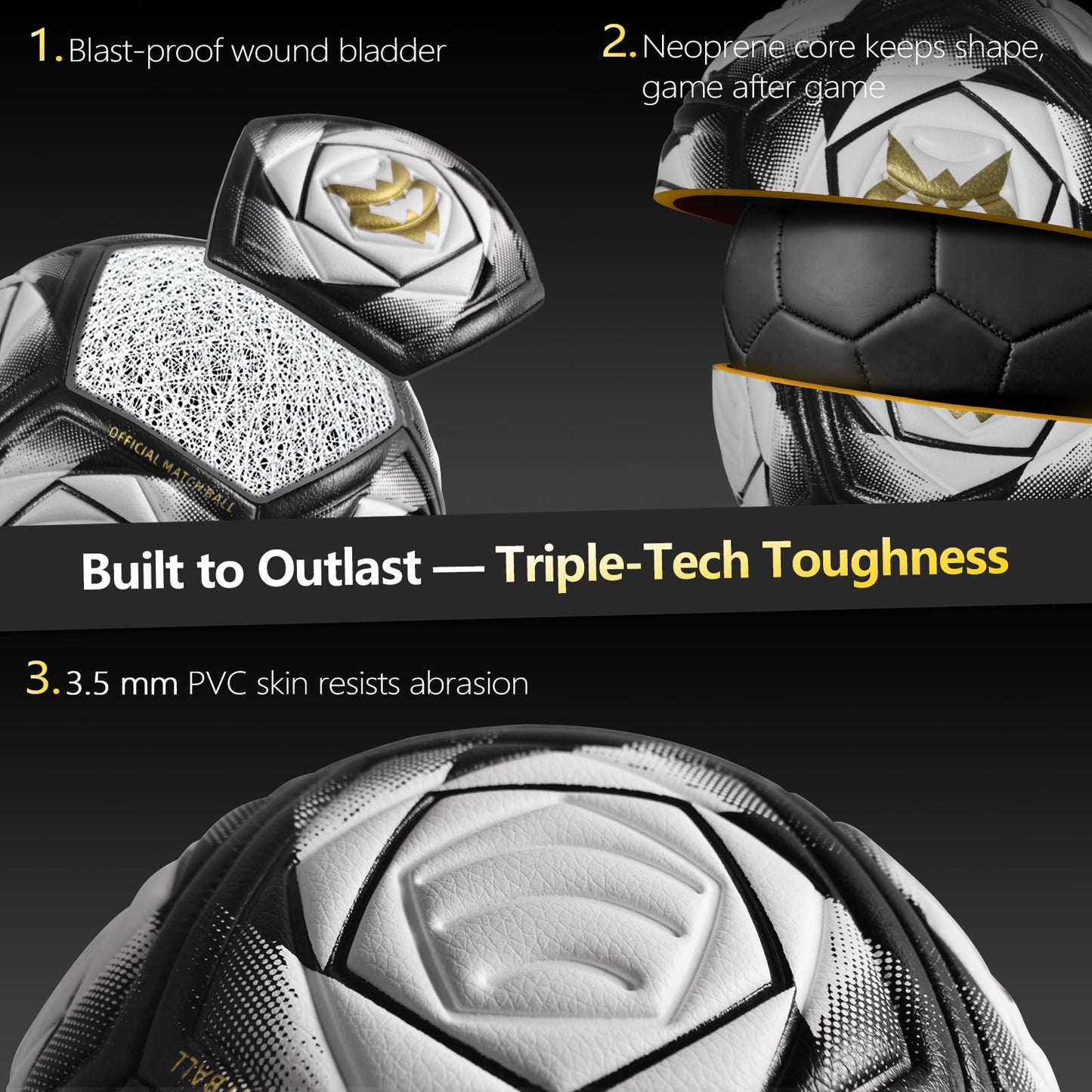 WVVOU Soccer Ball Size 5, Matches and Training Soccer Ball, 3.5mm Thickened Pu, Suitable for Indoor or Grassland Beach and Muddy Ground, Adaptable…