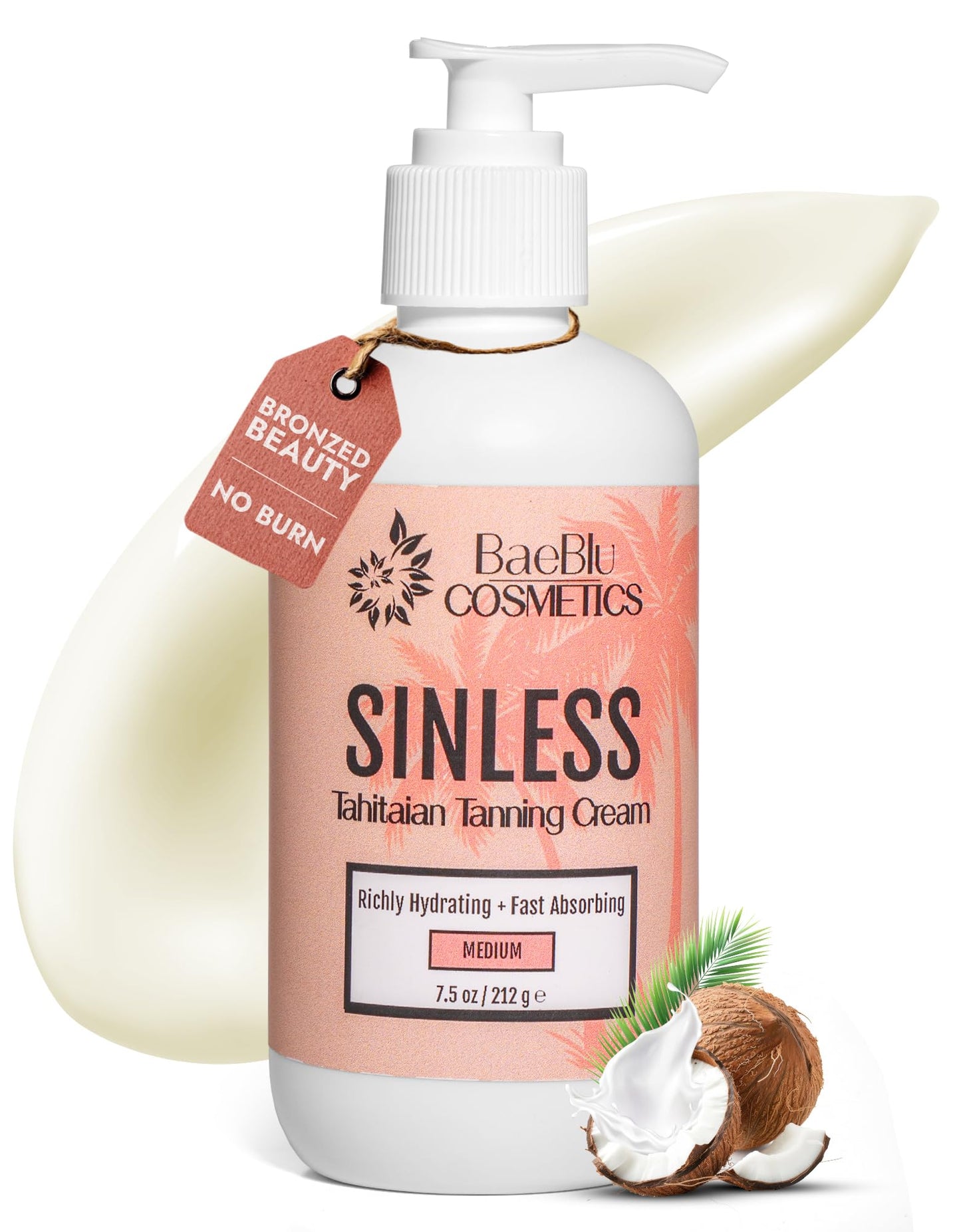 BaeBlu - Sinless Tahitian Self Tan Lotion - Sunless Tanning Lotion with Hydrating Monoi de Tahiti & Coconut Oils for Streak-Free, Golden Tan - No