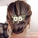 BETITETO Green Bridal Hair Clip White Enamel Flower Gold Leaf Crystal Wedding Hair Vine Piece Accessories for Women Girls (Green)
