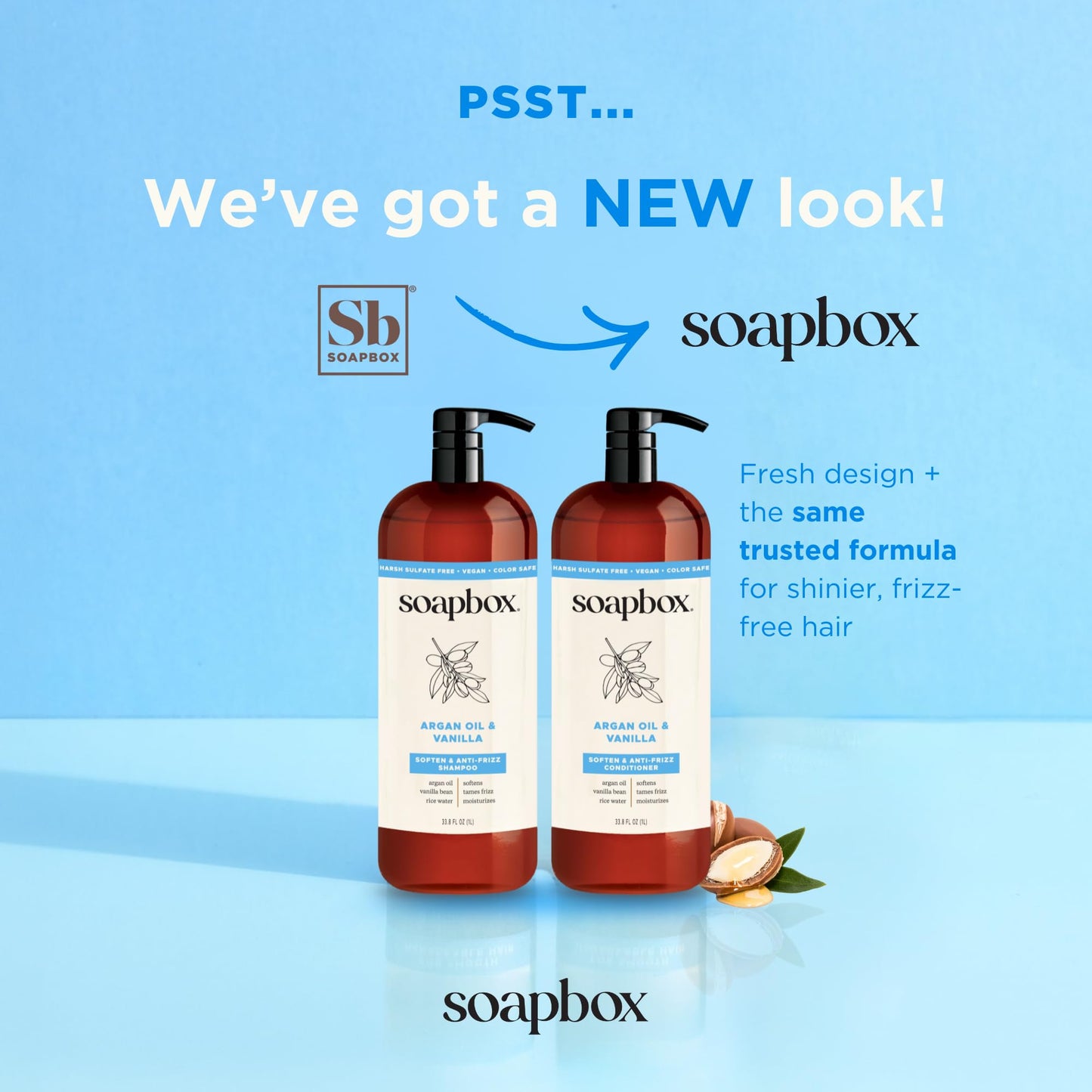 Soapbox Argan Oil & Vanilla Shampoo & Conditioner Set, Leaves Hair Smooth & Controls Frizz - Clean Ingredients Free of Harsh Chemicals, Sulfates