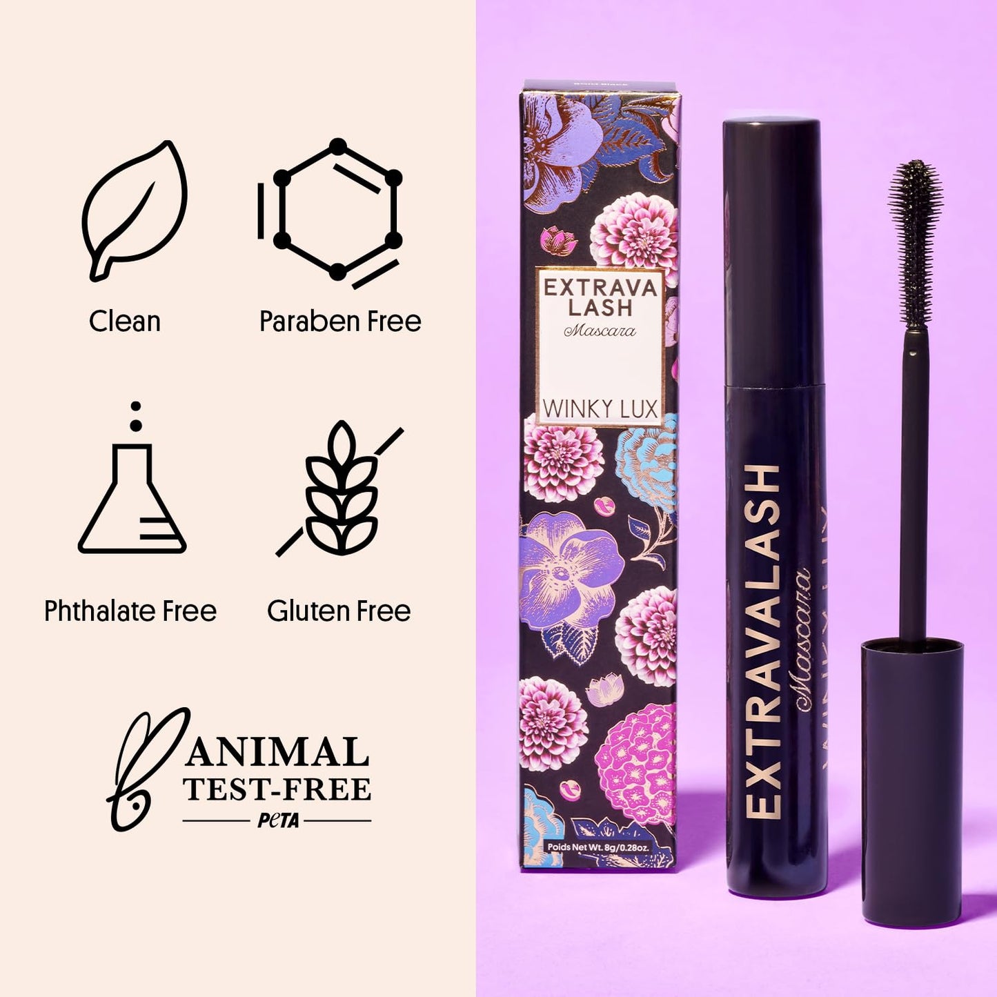 Winky Lux ExtravaLash Mascara - Volumizing, Lengthening, Defining & Curling with Buildable Formula, Intense Pigment, Silicone Ball Tip Brush, Black