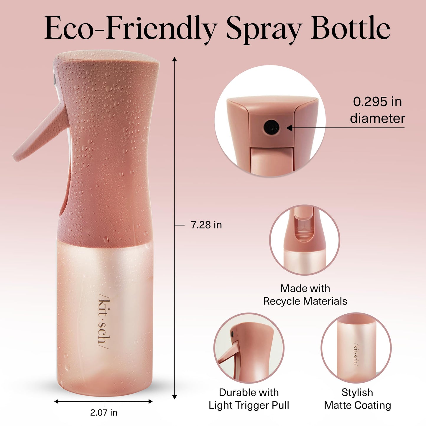 Kitsch Continuous Spray Bottle for Hair | Fine Mist Water Mister for Hair Styling – Spray Bottles for Cleaning, Plants & More – Terracotta, 5 oz
