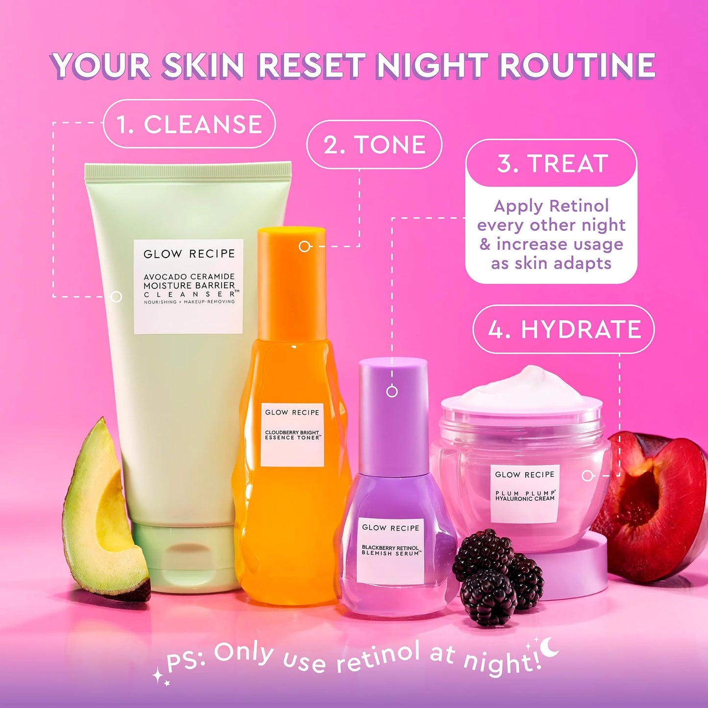 Glow Recipe Gentle Blackberry Retinol Serum, Korean Retinol Night Serum for Sensitive Skin, Triple Retinoids + Glycerin, Clarifying for Blemishes