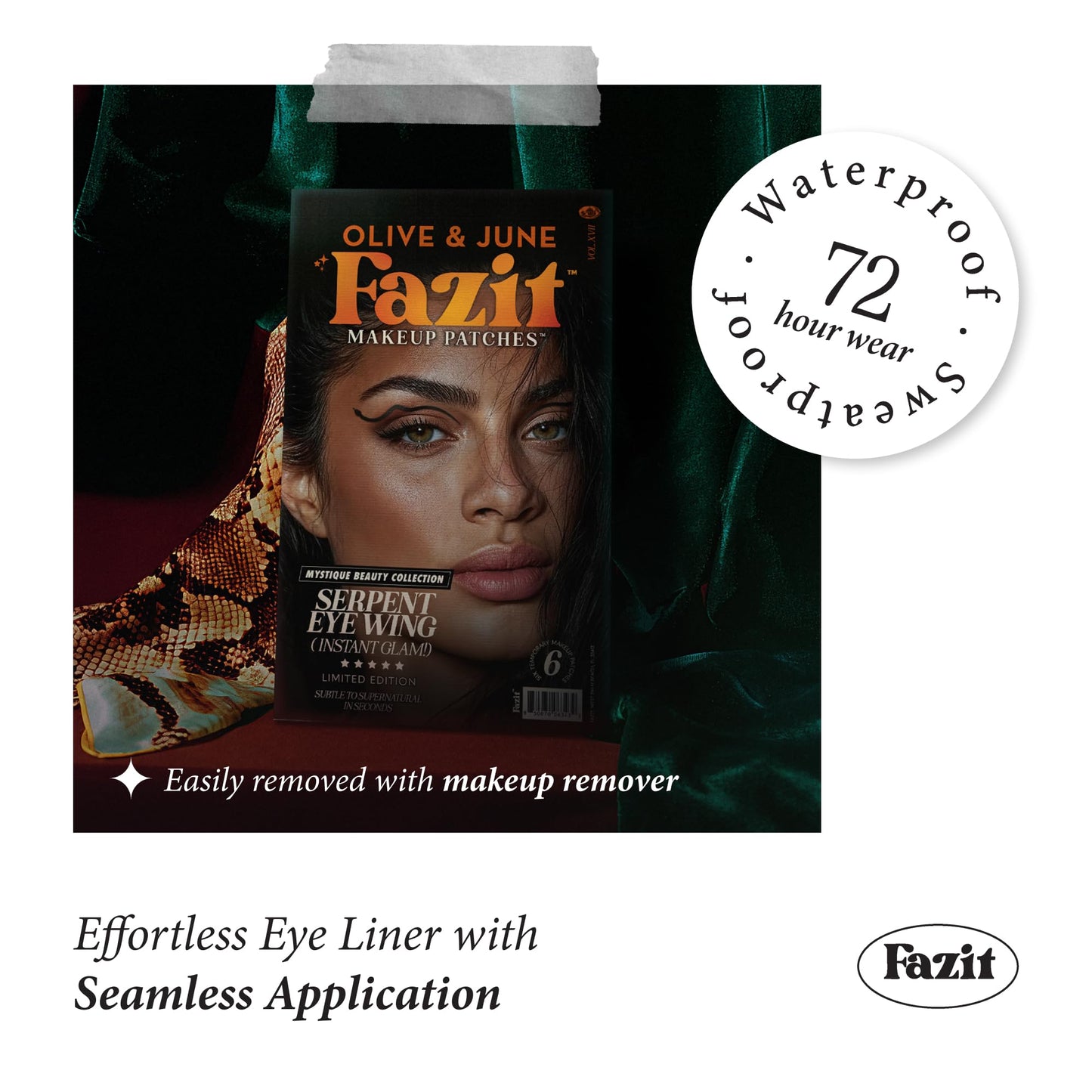 Fazit Makeup Patches - Halloween Serpent Eye Wings - Glow Up Make-Up Patches - Cute Glitter Makeup Accessories for Women - Cosmetic Glitter for Face